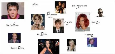 Quel chanteur n'a pas sa chanson dans cette image ? (les notes de musique cachent une partie des chansons)