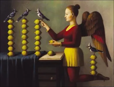 Etranges empilements de citrons pour cette femme aile, composition ne de l'imagination du peintre ?