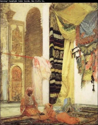 Elve de Cabanel, il prvoyait de s'installer  Tanger, mais il fut tu  28 ans lors de la bataille de Buzenval (1843-1871). Il peignit ce 'Patio  Tanger'.