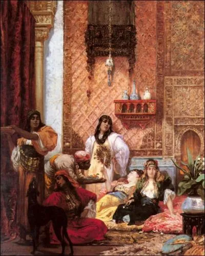 Ce peintre est clbre pour ses portraits de Sarah Bernhardt. Mais il ralisa de nombreux tableaux 'orientalistes' dont 'Les favorites du Sultan' (1843-1919).