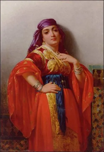 Appartenant  une famille de peintres illustres, aprs avoir t portraitiste 'mondain' il s'adonna  'l'orientalisme'. Il peignit cette 'Dame orientale'.