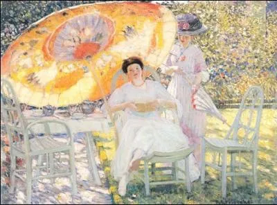 Quel peintre amricain est l'auteur de la toile 'Le parasol du jardin' ?