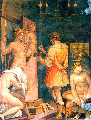 Qui a peint la fresque 'L'Atelier du peintre' en 1550 ?