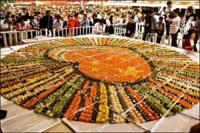 Combien de temps a-t-il fallu pour faire la plus grande mosaque de sushis du monde ? (indice : elle est compose de 8374 sushis)