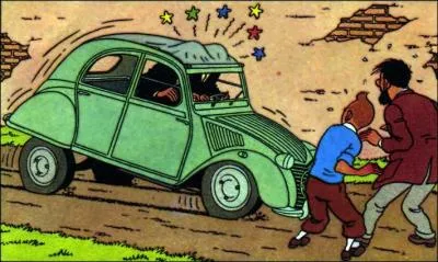 Dans quel aventures de Tintin, les policiers moustachus ont ils ce vhicule ?