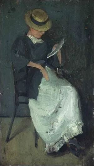 Femme au chapeau de paille lisant un livre, vers 1886