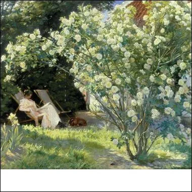 Roseraie, la femme du peintre dans son jardin de Skagen