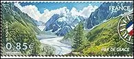 Quel est ce gigantesque glacier, le plus grand de France mtropolitaine et l'un des plus grands des Alpes, situ prs de Chamonix et visible sur ce timbre de France ?