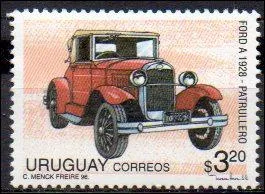 Quelle est cette voiture Amriciane du dbut du sicle dernier, visible sur ce timbre d'Uruguay ?