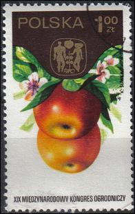 Quel est ce fruit particulirement consomm en Europe et en Asie visible sur ce timbre de Pologne ?