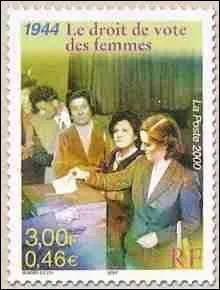 En quelle anne le droit de vote a-t-il t accord aux femmes franaises, comme on peut le voir sur ce timbre de France ?