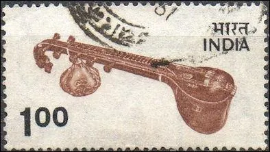 Quel est cet instrument de musique indien parfois  cordes (visible sur ce timbre d'Inde) ?