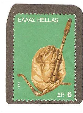 Quel est cet instrument de musique  vent, et plus particulirement  anches, typique d'Ecosse, d'Europe et d'Asie (visible sur ce timbre de Grce) ?