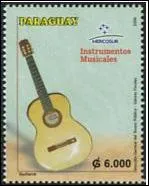 Quel est cet instrument de musique  cordes extrmement clbre partout dans le monde (visible sur ce timbre du Paraguay) ?