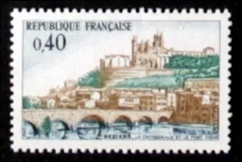 Quel est ce pont de la ville de Bziers dans l'Hrault au pied de la Cathedrale Saint Nazaire visible sur ce timbre de France ?