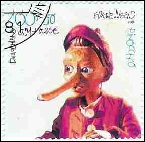 Quel est ce personnage au grand nez cr par Carlo Collodi visible sur ce timbre d'Allemagne ?