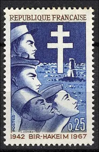 Dans quel pays la bataille de Bir-Hakeim s'est-elle droule (visible sur ce timbre de France) ?