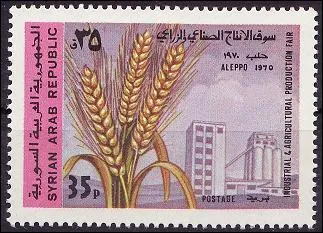 Pour une bonne conservation,  la faon de la plupart des rcoltes cralires d'aujourd'hui, dans quoi doivent tre entreposs ces pis de bl visibles sur ce timbre de Syrie ?