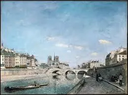 La Seine et Notre-Dame de Paris, vue du quai des Grands Augustins, et le pont Saint-Michel, 1864