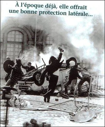 Bien plus tard, les publicistes montreront leur version des manifestations de 1968. La voiture quand  elle, c'est une...