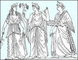 Comment a-t-on surnomm dans la mythologie grecque les 3 autres filles que Zeus eut avec l'Ocanide Thmis ? Ce sont les desses du Bon Ordre ou la Lgislation, de la Justice et la Paix.