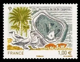 Quel vnement s'est droul en 2011 autour de l'le Clipperton visible sur ce timbre de France ?