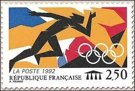 Dans quelle ville espagnole se sont drouls les Jeux olympiques de 1992, comme le montre ce timbre de France  propos de l'preuve de course  pieds ?