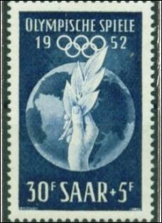O se sont drouls les Jeux olympiques de 1952, comme le montre ce timbre de Sarre ?