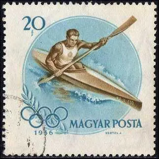 Dans quelle ville australienne se sont drouls les Jeux olympiques de 1956, comme le montre ce timbre de Hongrie  propos de l'preuve de canotage ?