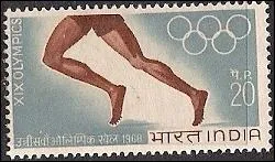 Dans quelle ville mexicaine se sont drouls les Jeux olympiques de 1968, comme le montre ce timbre d'Inde  propos de l'preuve de course  pieds ?