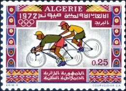 Dans quelle ville allemande se sont drouls les Jeux olympiques de 1972, comme le montre ce timbre d'Algrie  propos de l'preuve de vlo ?