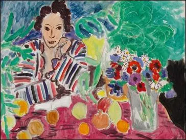 Qui a peint  Robe raye, fruits et anmones  ?