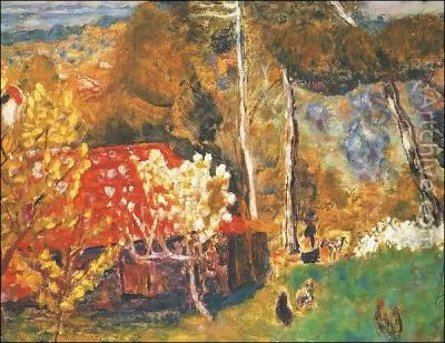   La ferme au toit rouge   est une toile du peintre :