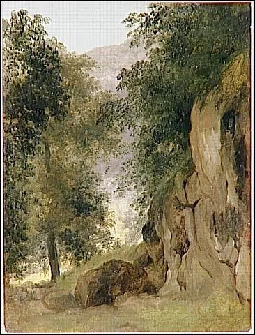 Environs du lac de Nemi, rochers et arbres