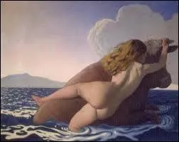 En voyant cette jeune beaut, Zeus tomba amoureux. pour viter la jalousie d'Hra, il se mtamorphosa en taureau blanc aux cornes dores et l'enleva  travers les flots, jusqu'en Crte.