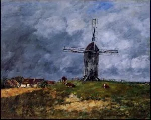 Cayeux, moulin  vent dans la campagne, matin, 1890
