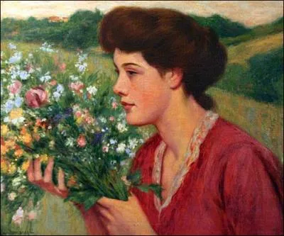 Qui a peint  Jeune fille avec un bouquet de fleurs  ?