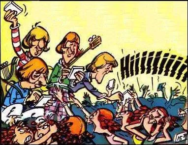 Quel groupe signe des autographes à la page 19 de ''Astérix chez les Bretons'' ?