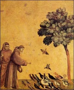  Saint Franois d'Assise prche aux oiseaux  par un des plus grands fresquistes de l'art chrtien (1267-1337) qui dcora, entre autres, la Basilique d'Assise.