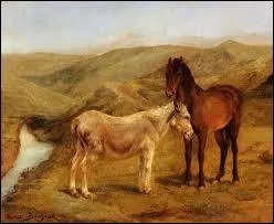  Un cheval et un ne dans un paysage de collines  par un peintre animalier proche des artistes de l'cole de Barbizon qui mena une vie excentrique (1822-1899)