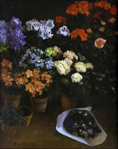 Un bouquet de fleurs - par un peintre impressionniste originaire de Montpellier qui trouva la mort pendant la guerre de 1870  l'ge de 29 ans (1841-1870)