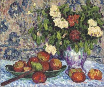 Nature morte aux pommes et aux fleurs - par un peintre et crivain proche des mouvements Dada et surraliste (1879-1953).