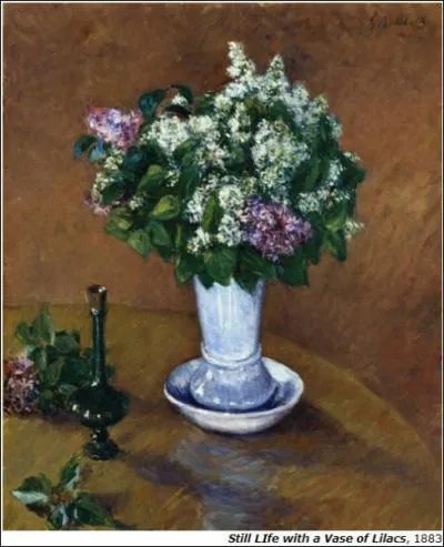 Nature morte au vase de Lilas (1883) par un peintre impressionniste franais, l'un des premiers  exposer aux Etats-Unis, il est galement architecte naval, collectionneur et mcne (1848-1894).
