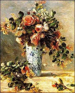 Roses et Jasmin dans un Vase de Delft (1880) - par le maitre du portrait impressonniste.