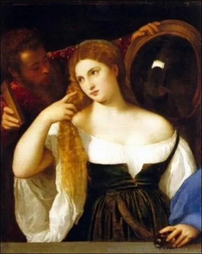 Jeune femme au miroir - par un gnial portraitiste maniriste vnitien de la Renaissance (1488-1576) qui a su clbrer les Rousses dans sa peinture.