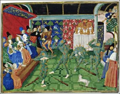 Rue des Gobelins s'levait jadis l'htel de la Reine-Blanche. Un bal y fut organis pour le roi Charles VI en 1393, qui se termina tragiquement : 4 gentilshommes prirent brls. Il s'agit du :