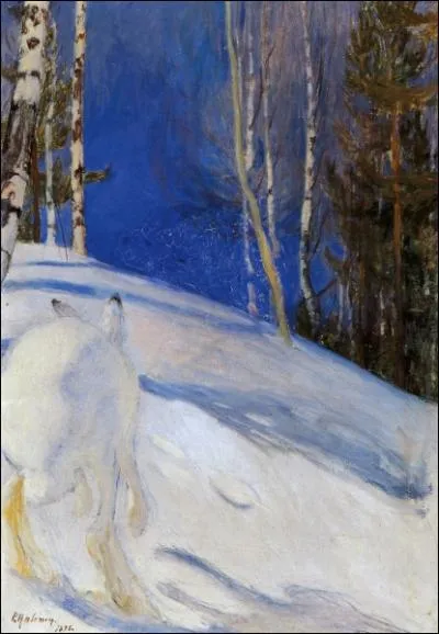 Pekka Halonen a peint ce  livre des montagnes dans la neige  (blanc sur blanc, on le voit en bas  gauche du tableau). En quelle anne ?