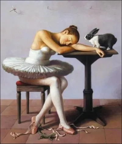 Une jeune rveuse ou dormeuse avec un lapin... c'est l'oeuvre du peintre ?