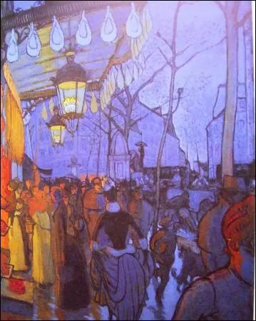 Le caf avenue de Clichy - par un peintre franais (1861-1932), fondateur du  cloisonnisme  style qui s'inspire de la technique du vitrail et des estampes japonaises.