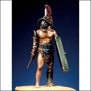 Le ''mirmillon'' était muni d'un bouclier, d'une courte épée et d'un casque orné d'un...